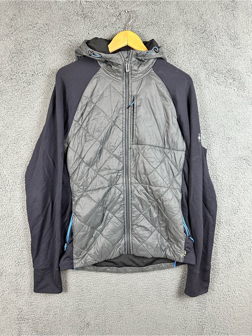 Smartwool Mens Smartloft 150 Hybrid Quilted Full Zip Hooded Jacket Black Gray L